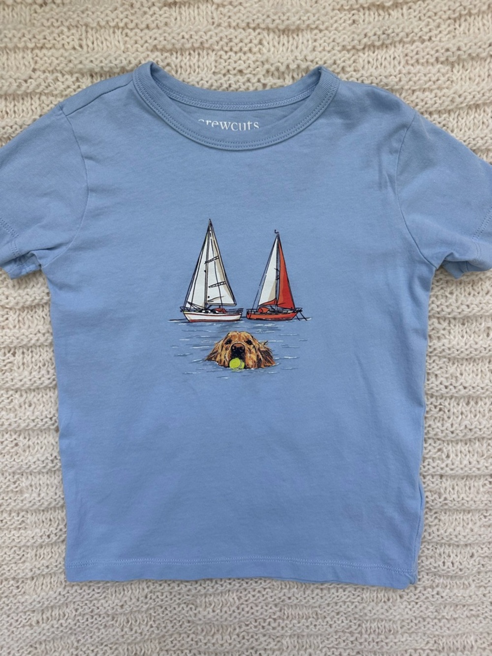 Crewcuts Light Blue Tee with Sailboat & Dog Graphic